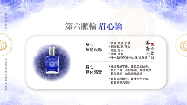 第六脈輪身心轉化感受:神經系統平衡、睡眠品質改善、聽力上升、鼻腔暢通、直覺靈感增強、自我覺察能力提升。