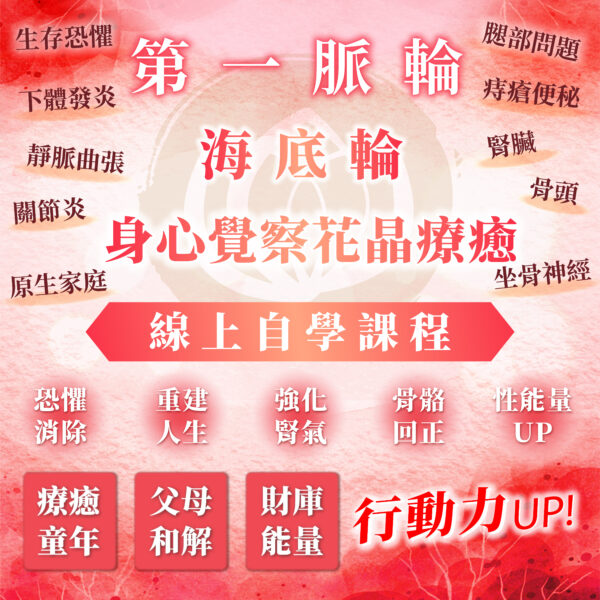 【第一脈輪－海底輪：原生家庭0～7歲的兒時創傷】之身心覺察花晶療癒線上自學課程