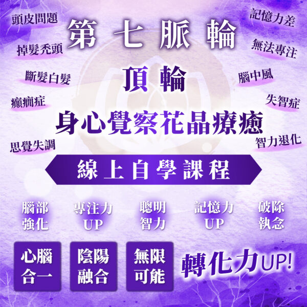 【第七脈輪－頂輪：內在陰陽能量的轉化與擴展】之身心覺察花晶療癒線上自學課程
